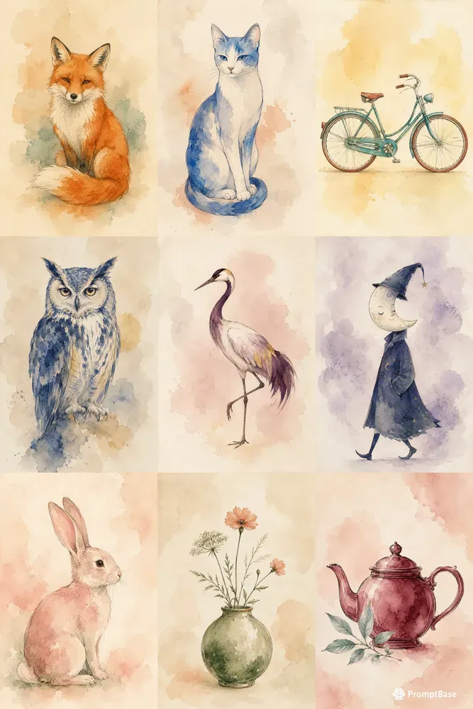 Vintage Watercolor Minimal Line Art