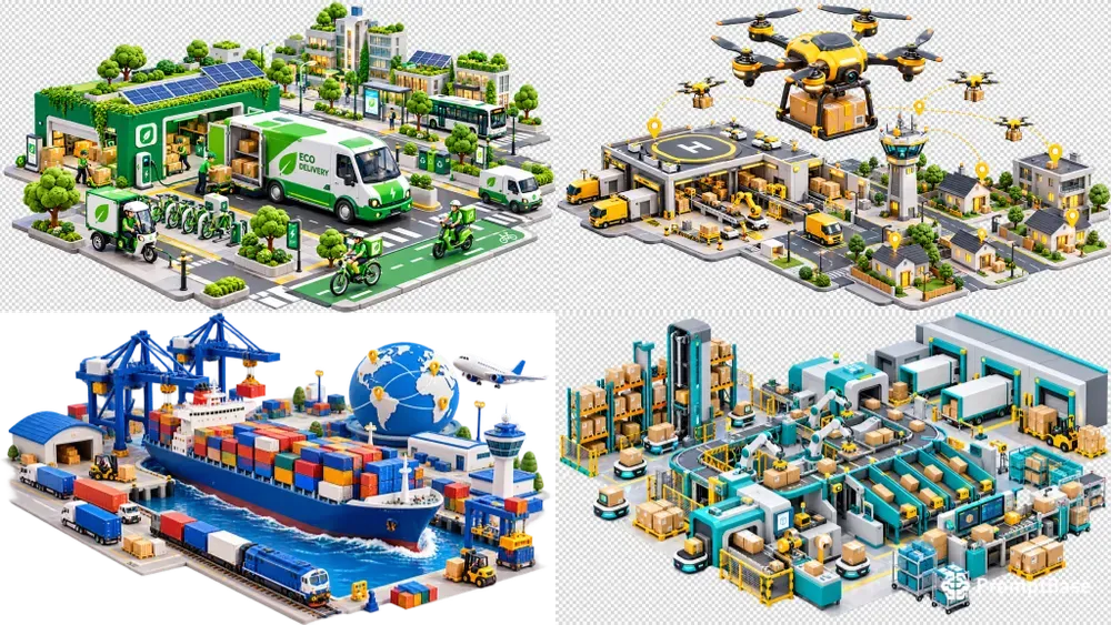 3D Clay Logistics Ecommerce Diagrams
