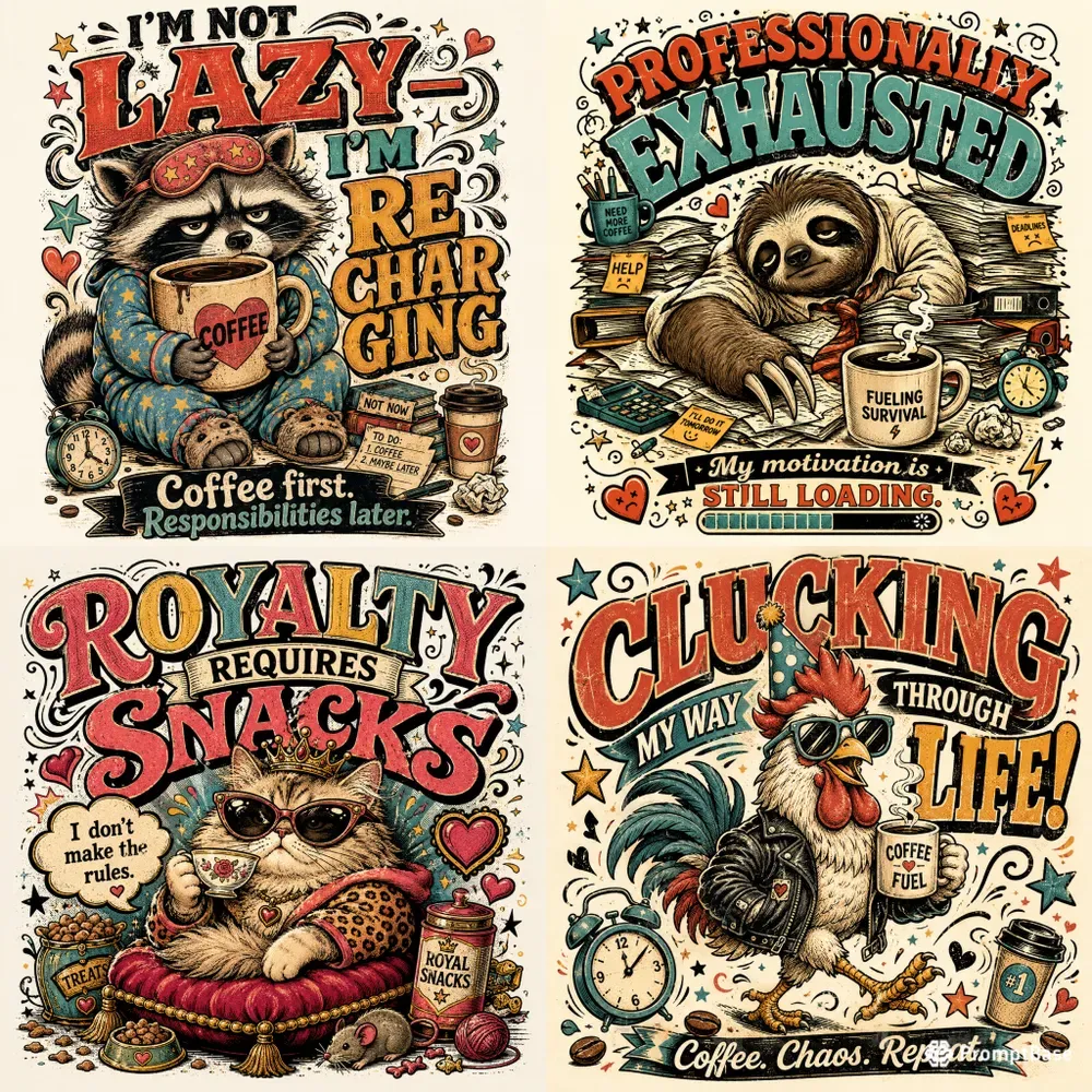 Retro Animal Coffee Tshirt Art