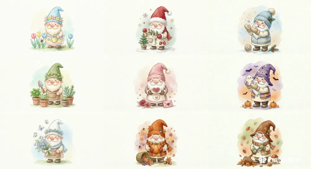 Seasonal Gnome Watercolor Clipart