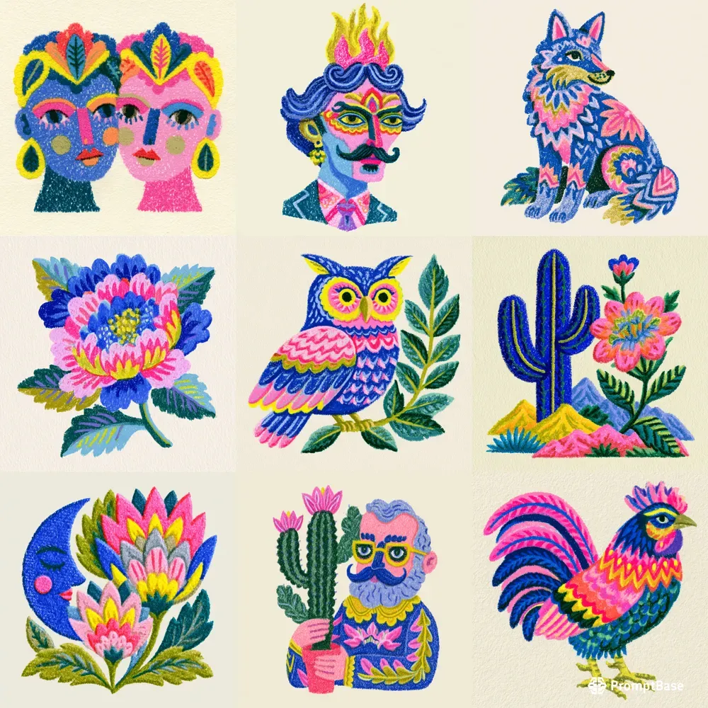 Neon Folk Sticker Art