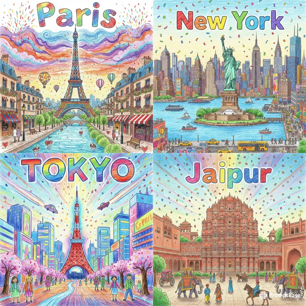 City Drawings With Their Names
