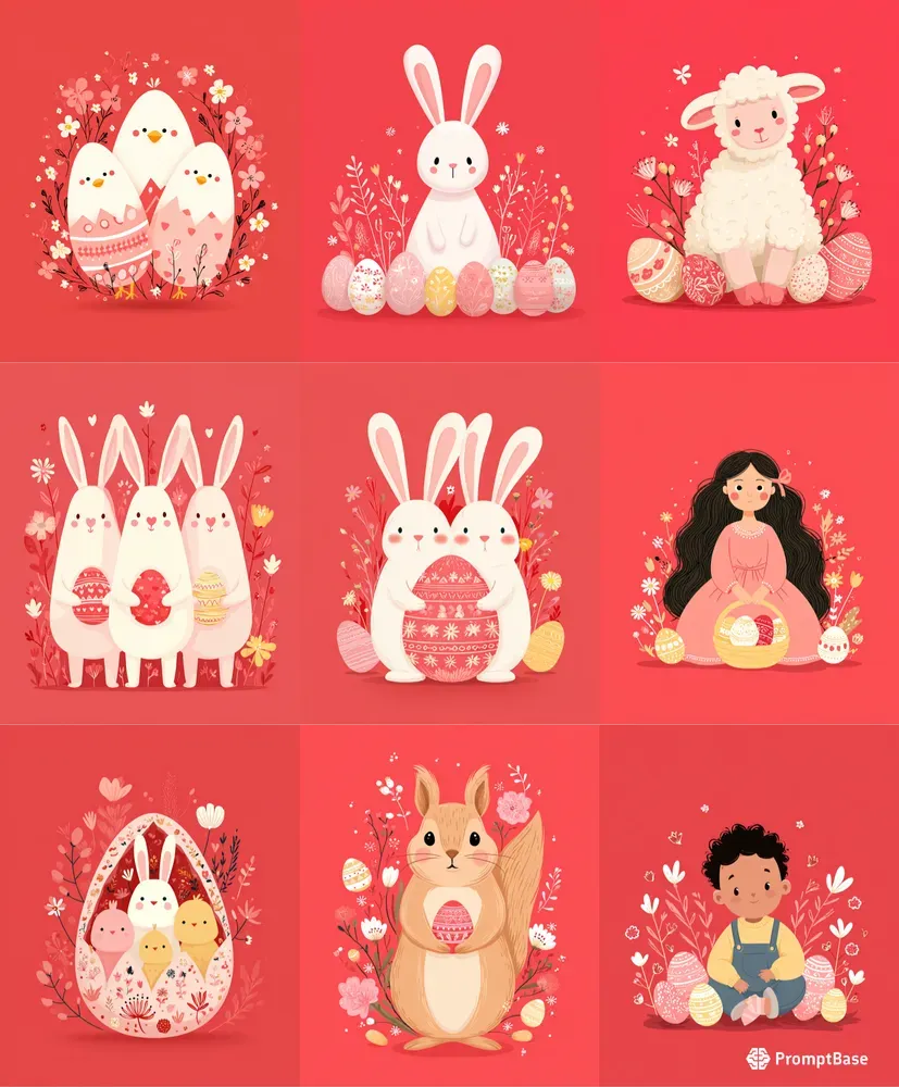 Cute Easter Kawaii Illustrations