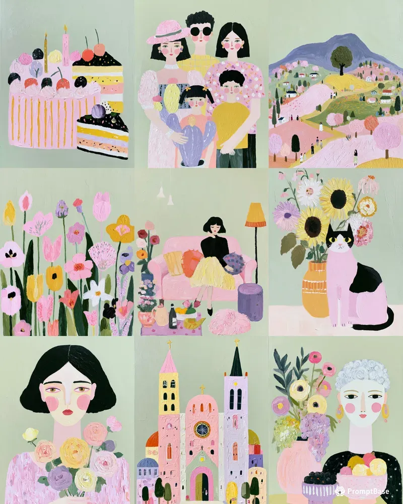 Flat And Stylized Gouache Paintings