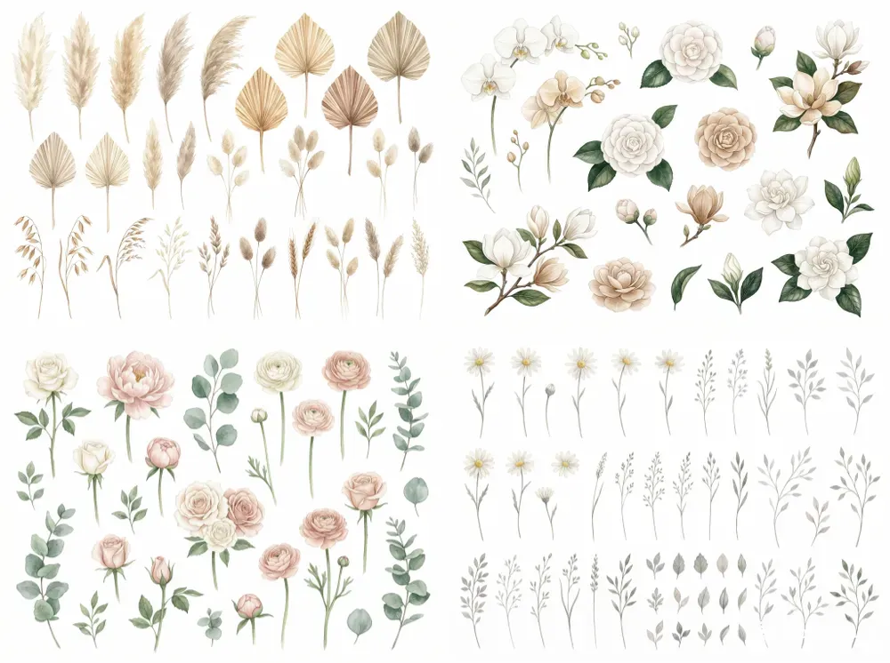 Minimalist Neutral Watercolor Florals