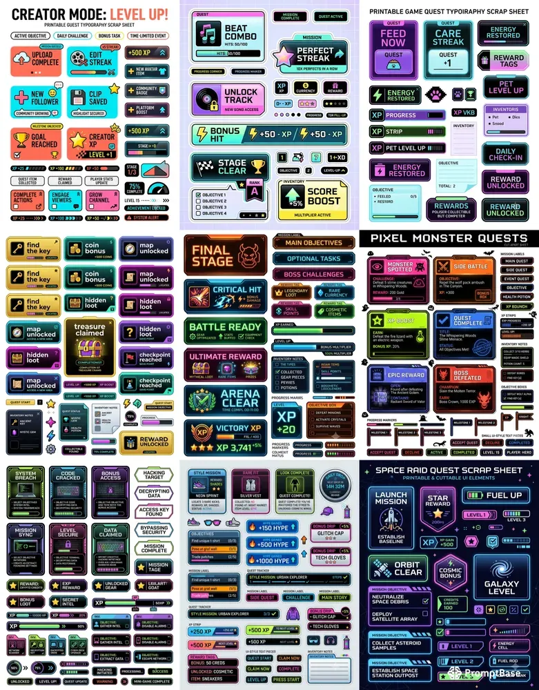 Gaming Typography Scrap Sheets