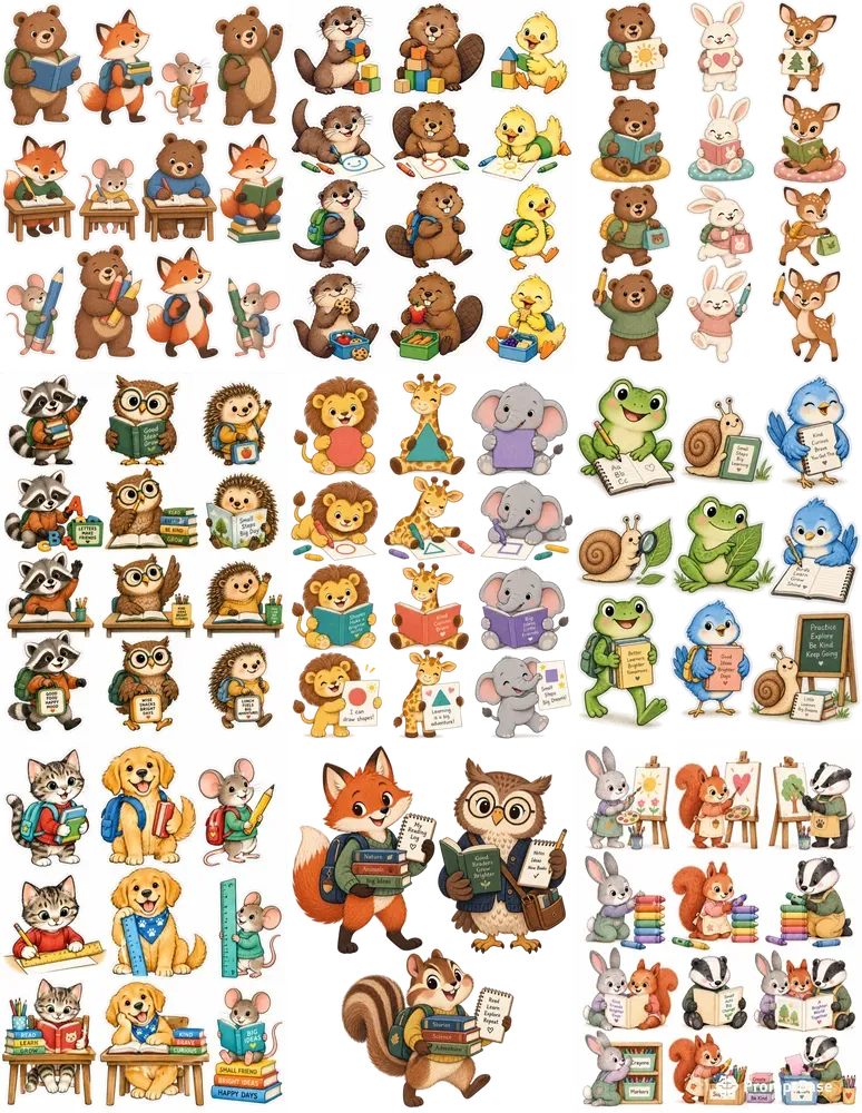 Cute Back To School Animal Cliparts