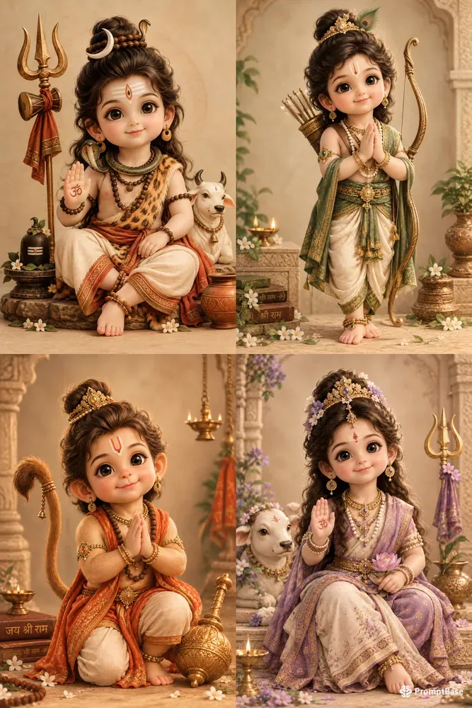Cute 3D Hindu Gods Vintage Art