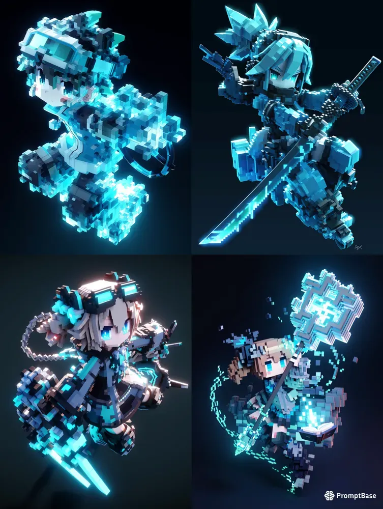 Cyber Neon Microvoxel Anime Style