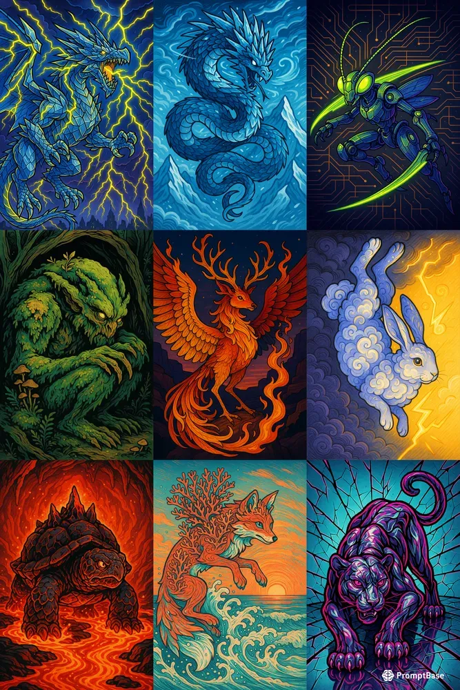 Colorful Fakemon Creatures Line Art