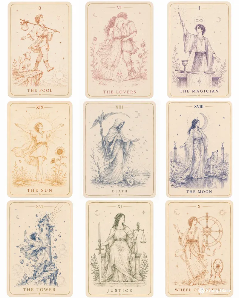 Modern Tarot Deck Face Cards