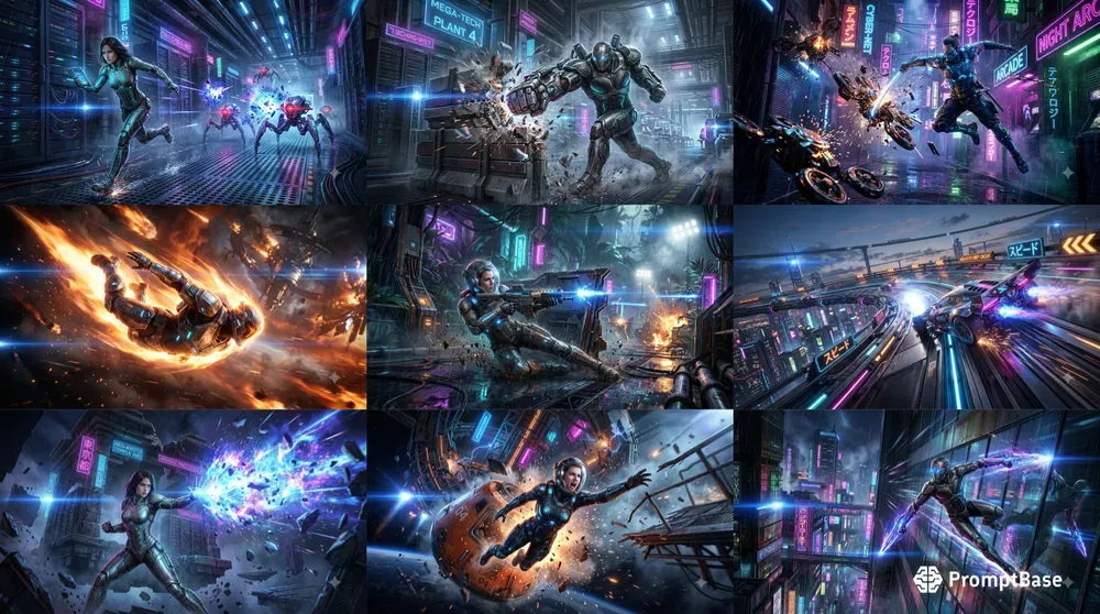 Futuristic Action Game Keyframe Designs