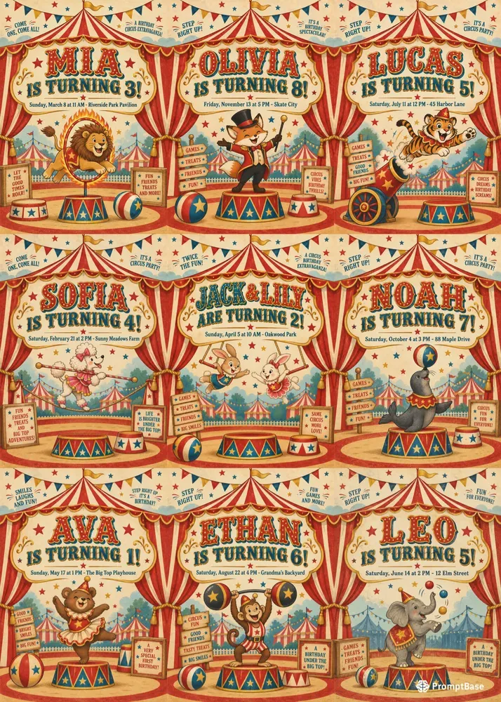Circus Birthday Party Invitations