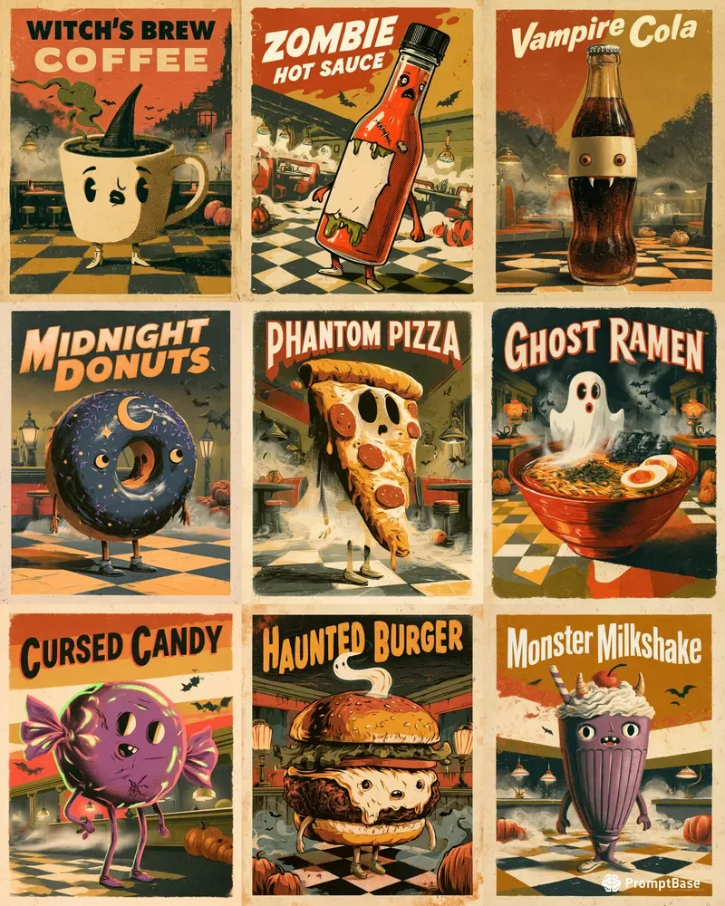 Retro Halloween Food Ad Posters