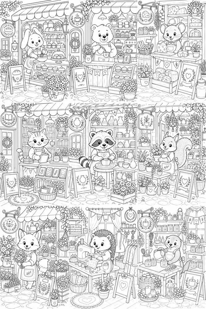 Cute Animal Shopkeepers Coloring Pages