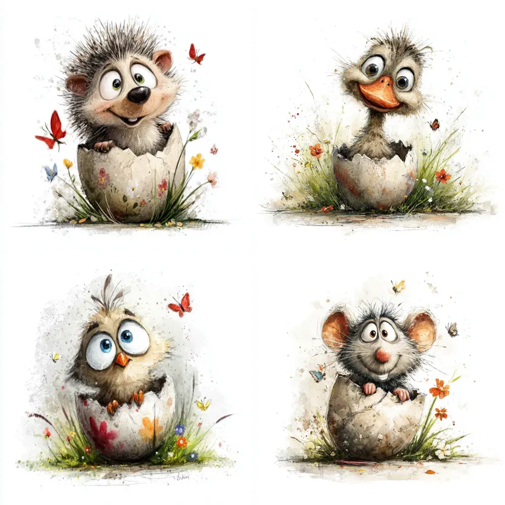 Easter Watercolor Character Animals