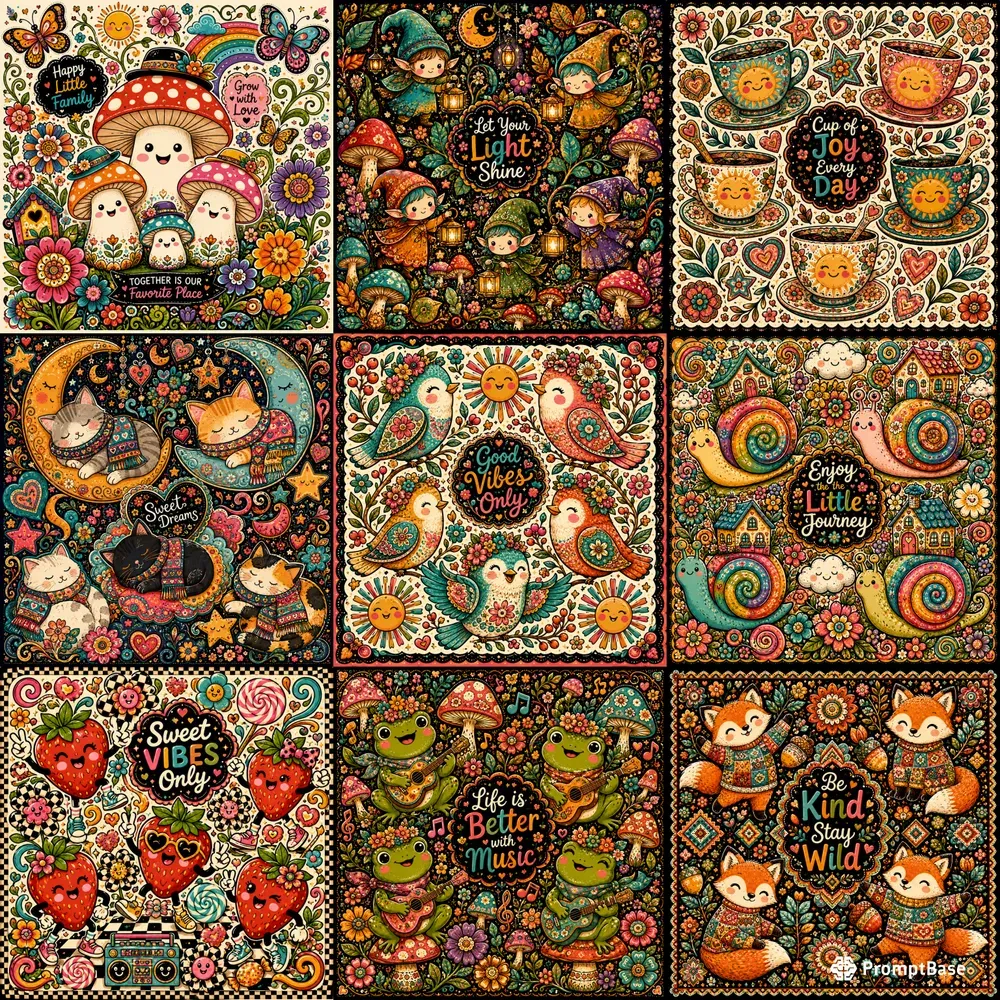 Playful Folk Pop Doodle Bundle Art