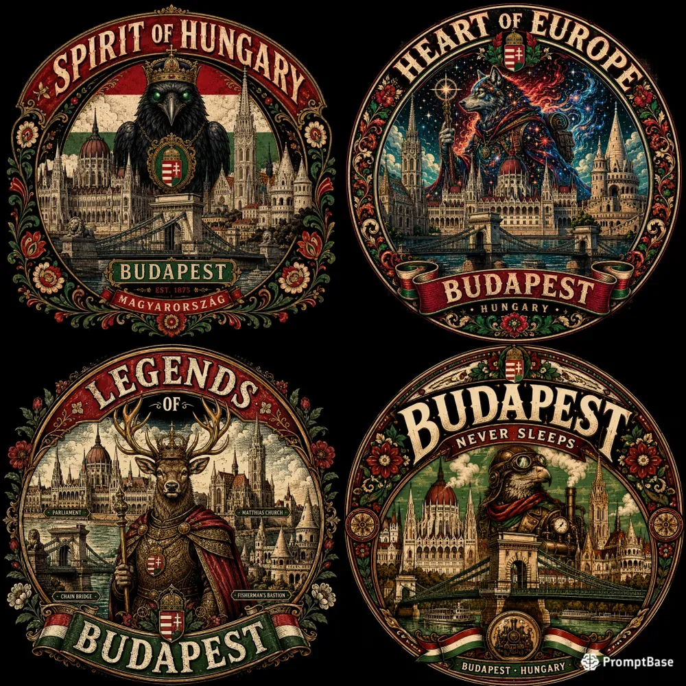 Retro Budapest City Emblem Art