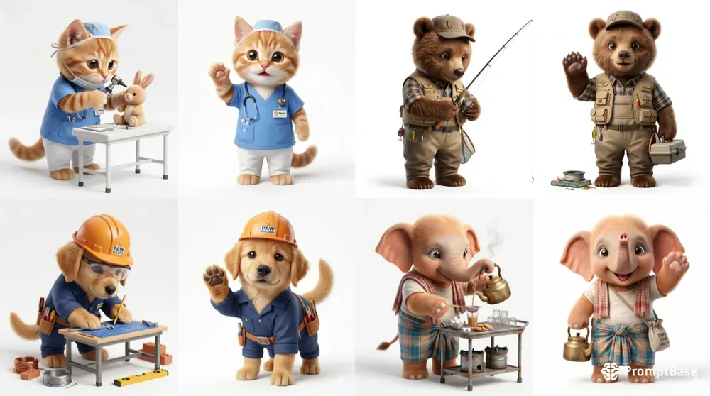 3D Animal Professions Dual Poses