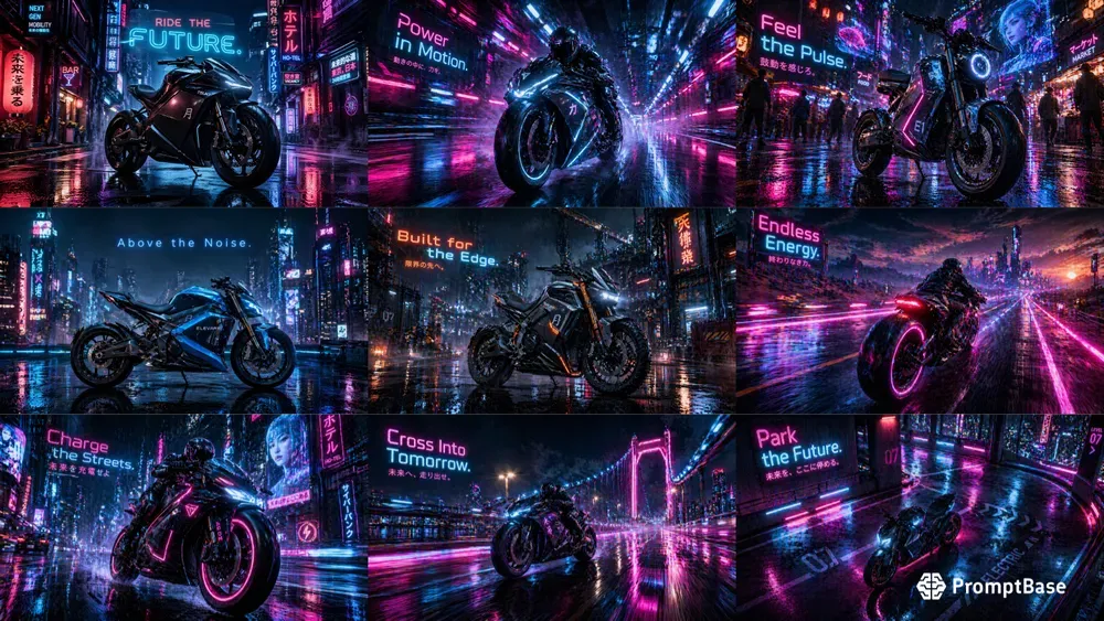 Electrifying Neon Motorcycle Adverts