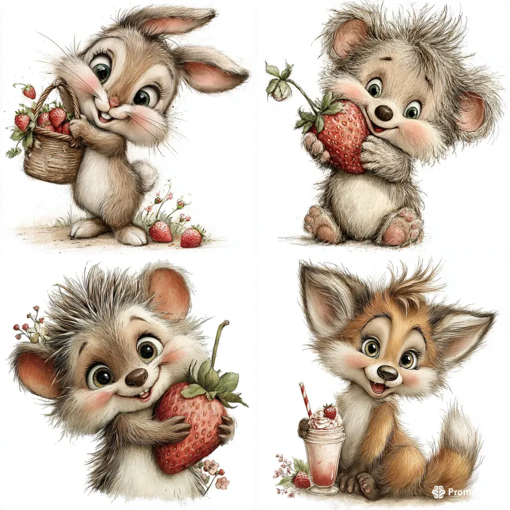 Adorable Strawberry Animal Clipart