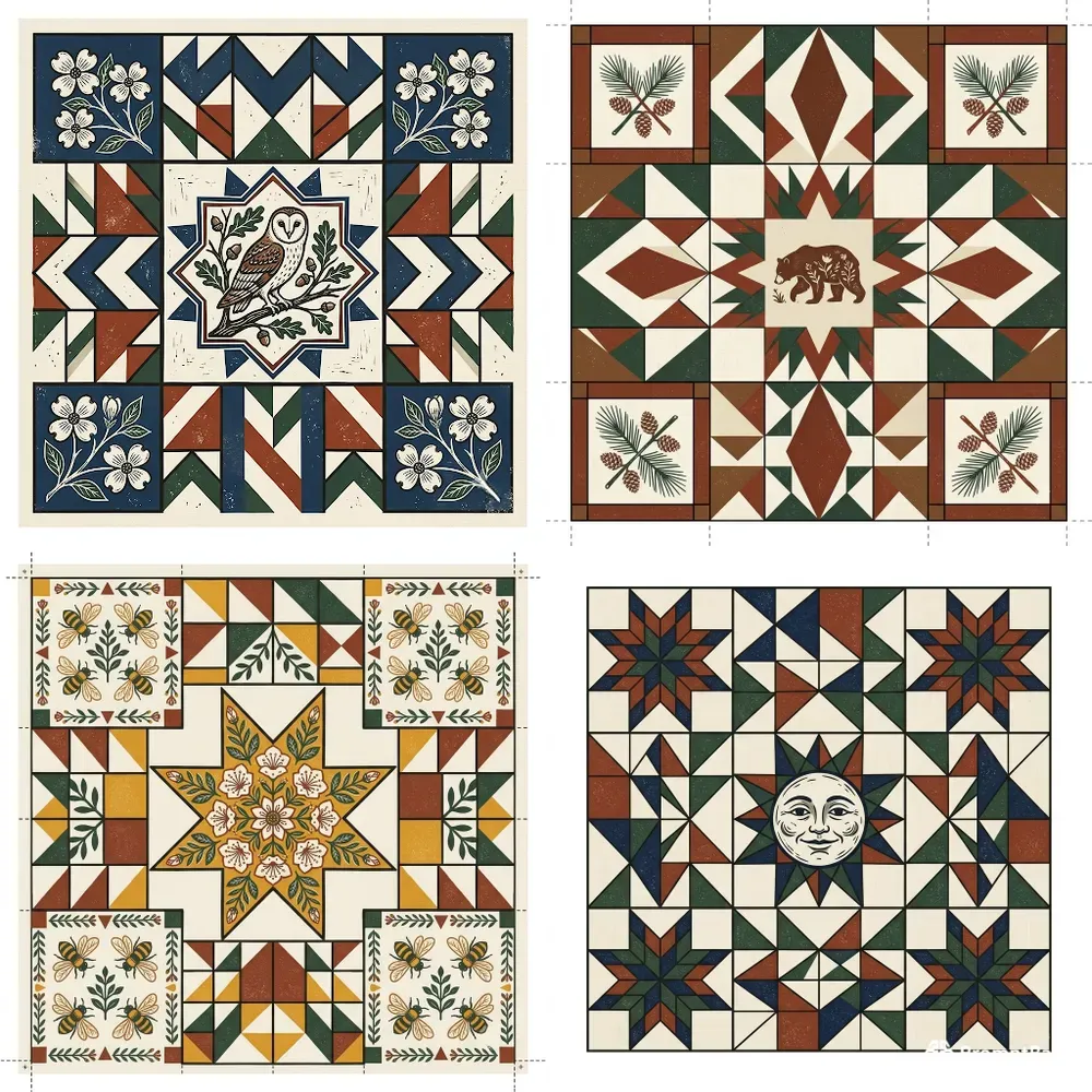 Folk Woodblock Quilt Block Patterns