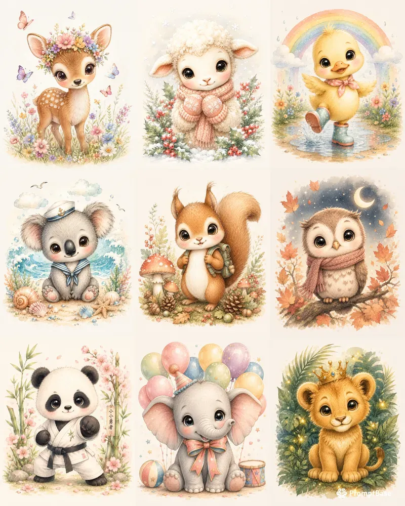 Watercolor Baby Animal Portraits