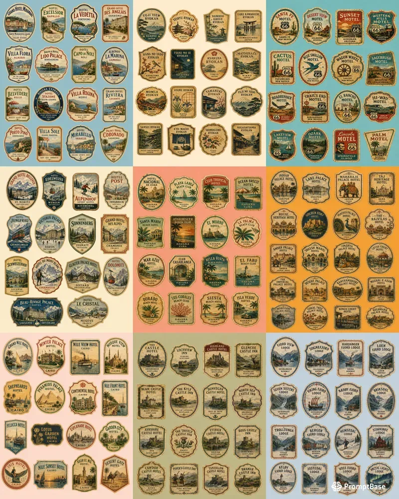 Vintage Hotel Label Cutout Sheets