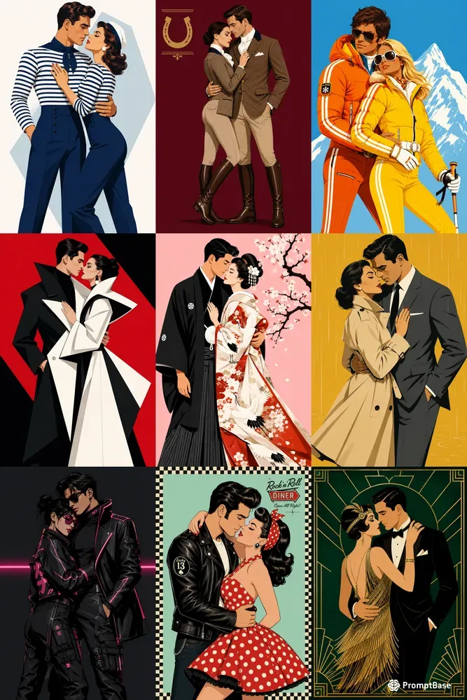 Retro Minimalist Couple Vectors