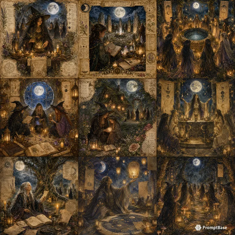 Mystic Lunar Sabbat Gathering Art