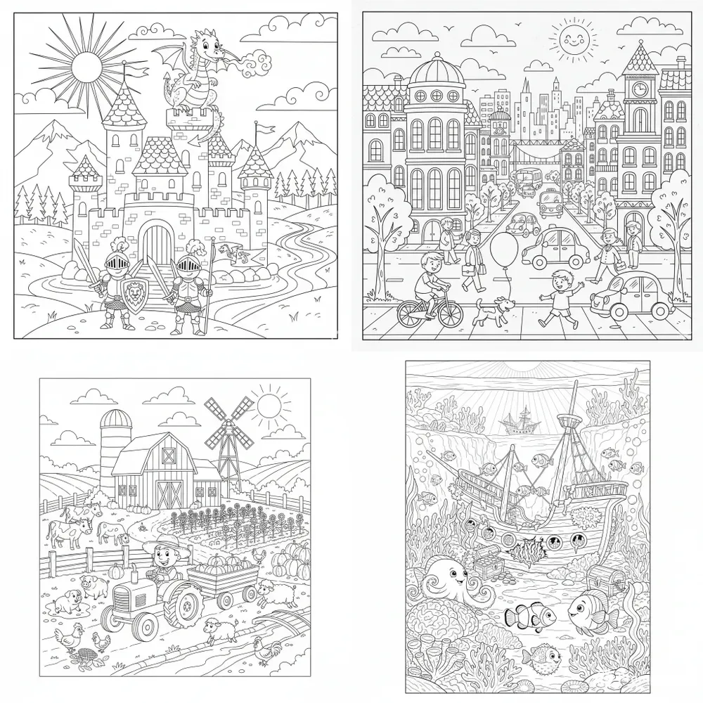 Detailed Scene Coloring Pages For Kids