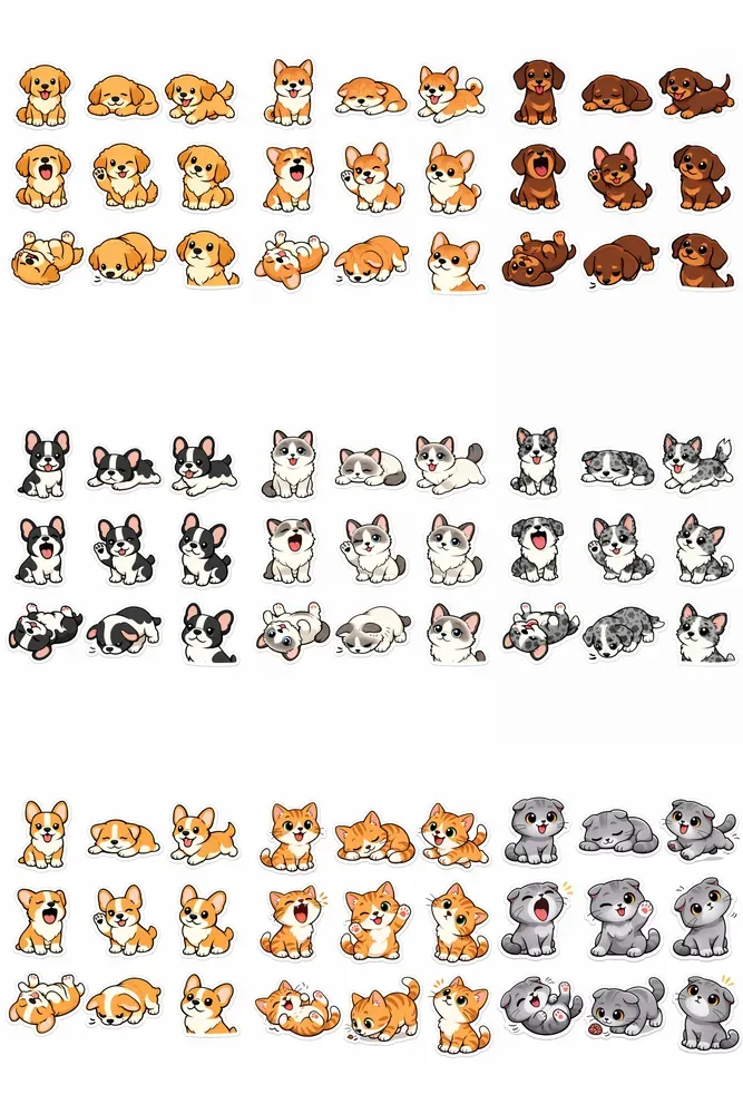 Breed Sticker Sheets 9 Cartoon Pet Poses