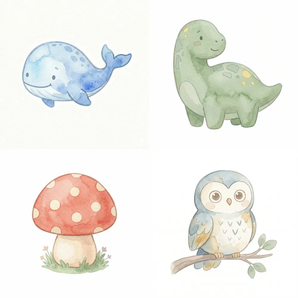 Cute Kids Watercolor Sticker Jsons