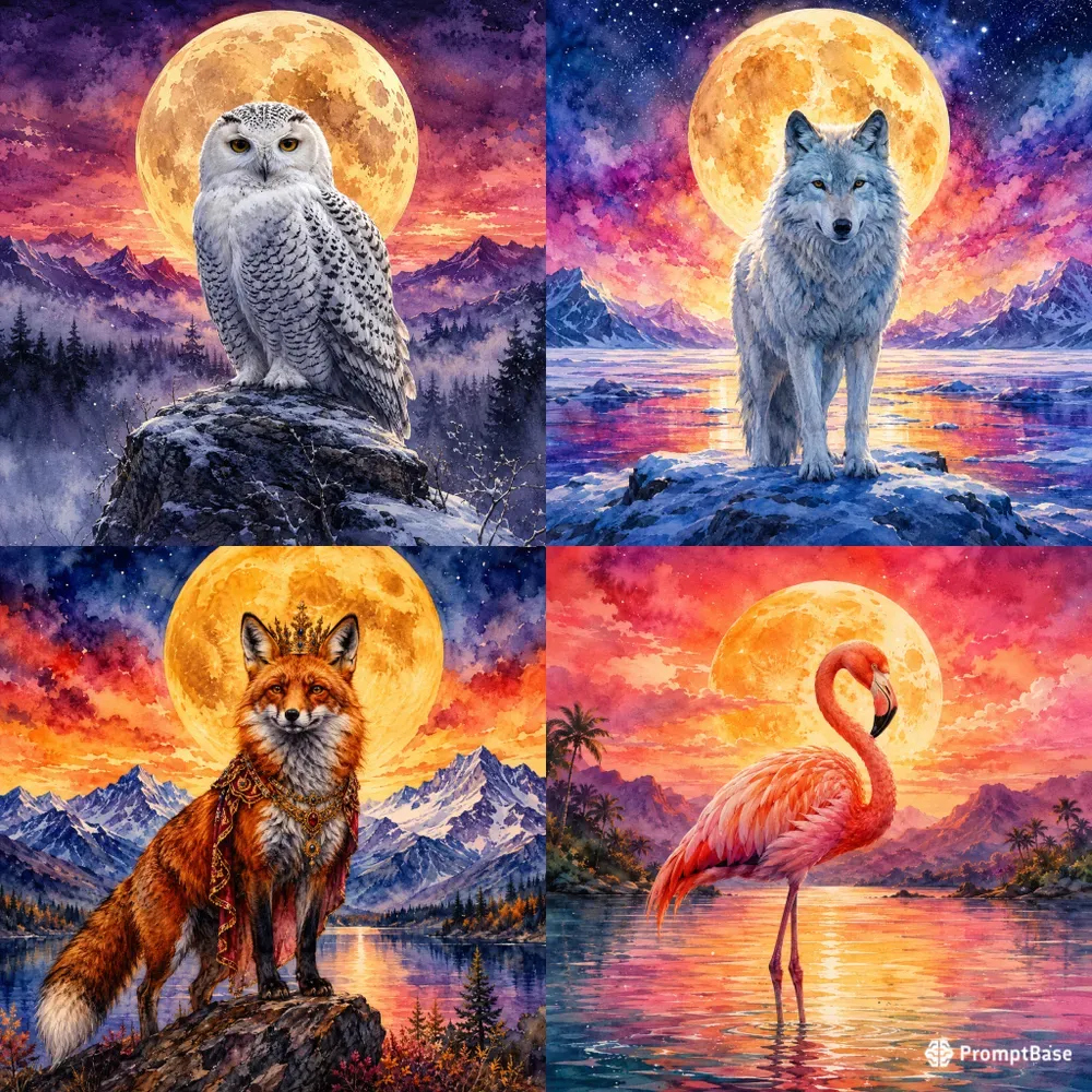 Moonlit Watercolor Animals
