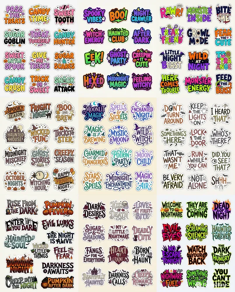 Halloween Words Phrases Stickers