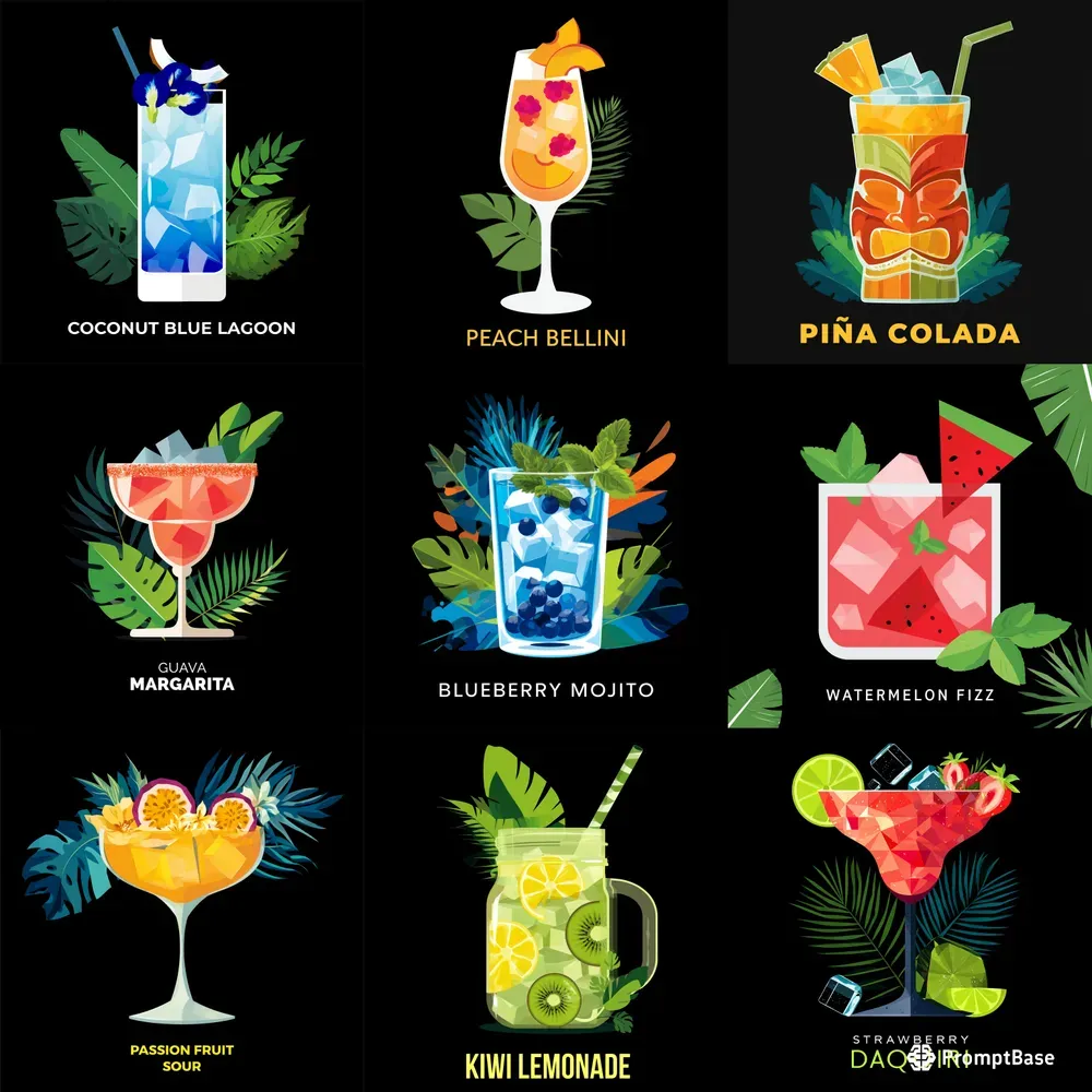 Flat Vector Cocktail Illustration Posters