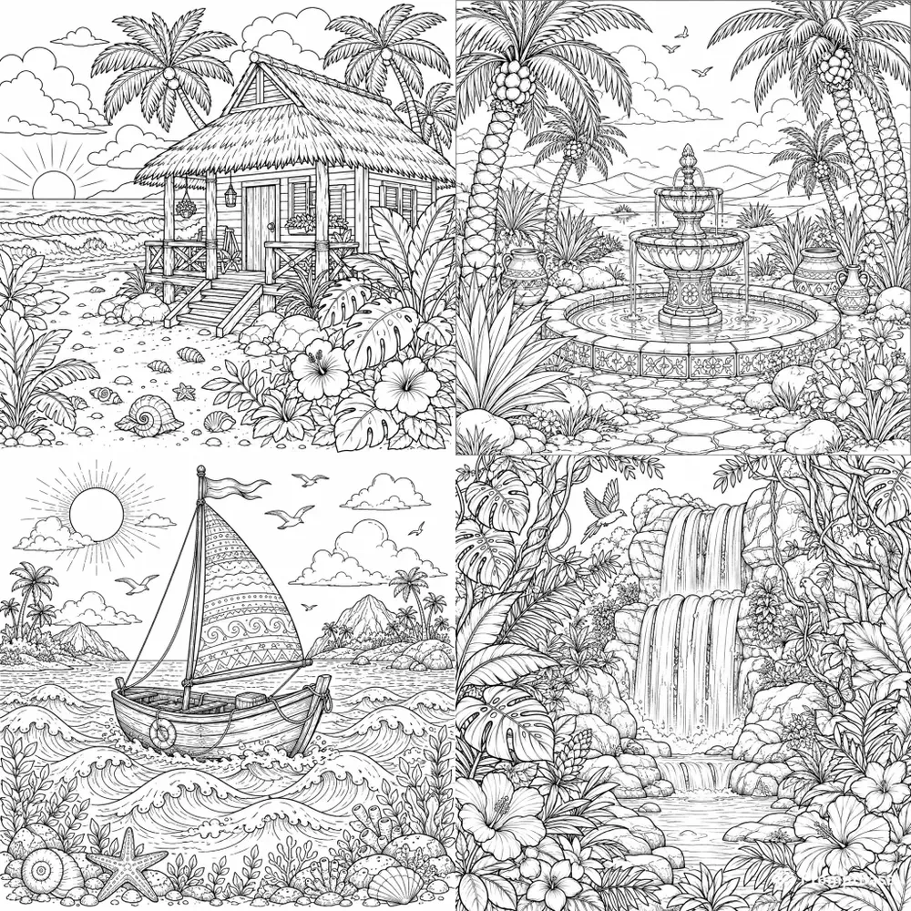 Tropical Line Art Coloring Pages