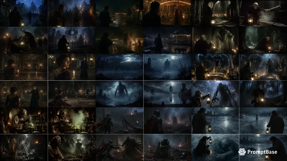 80s Grid Dark Fantasy Film Storytellings