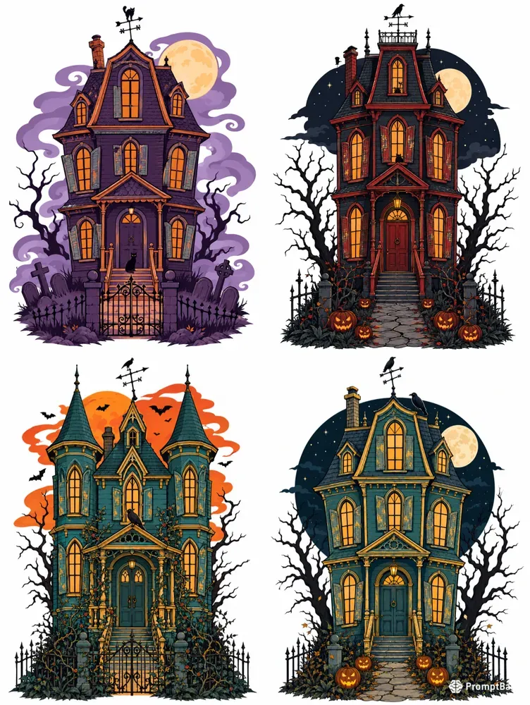 Haunted Victorian House Line Art