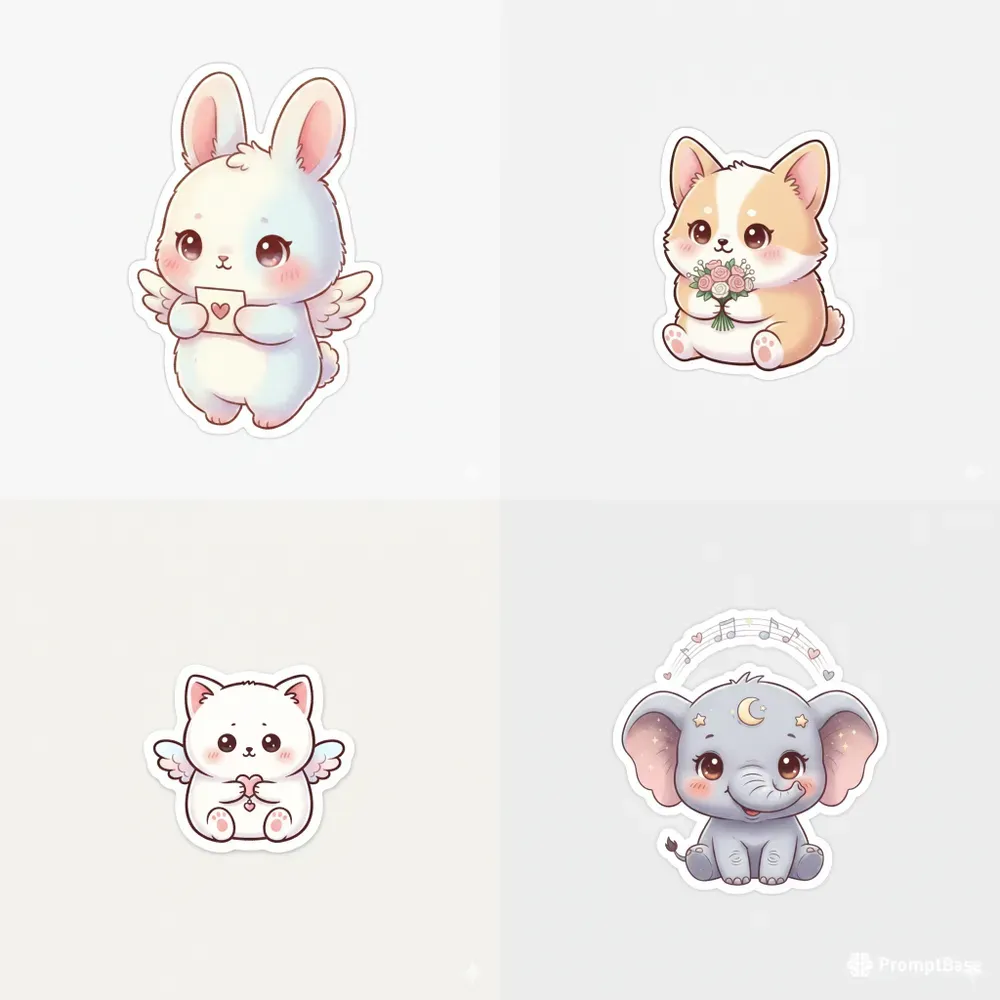 Kawaii Characters Valentine Stickers