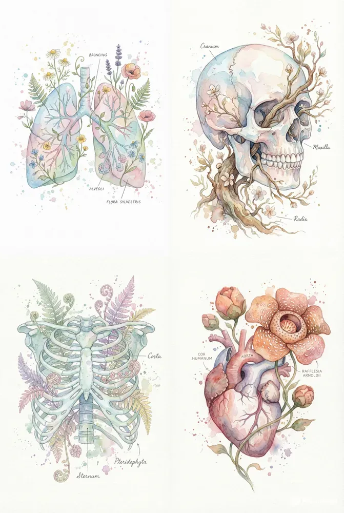 Pastel Floral Human Anatomy Watercolors