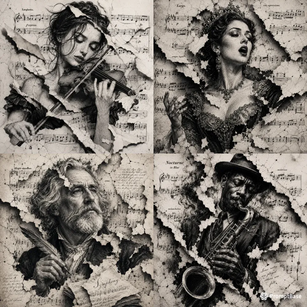 Torn Music Portrait Sketch Masterpieces