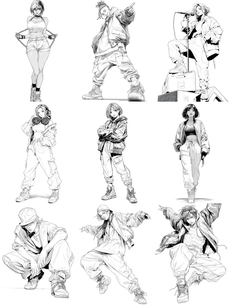 Edgy Kpop Line Art Poses