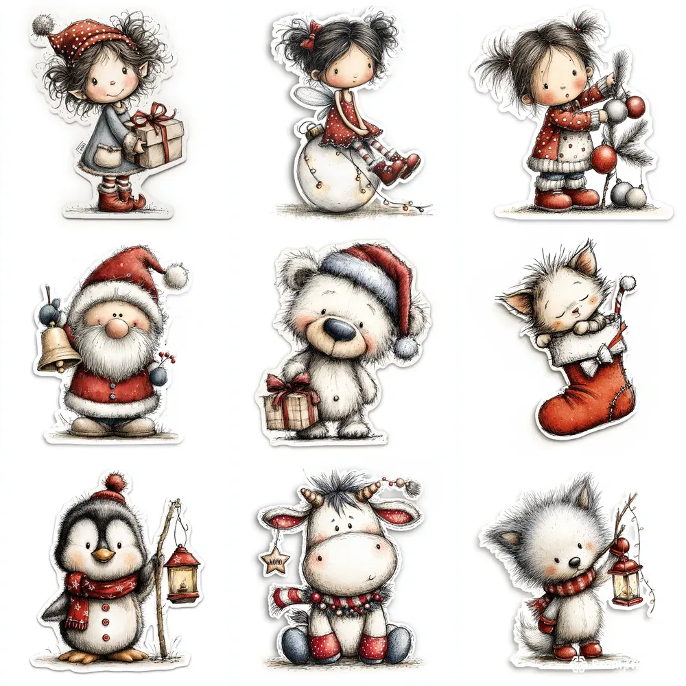 Cute Christmas Character Sticker Cliparts