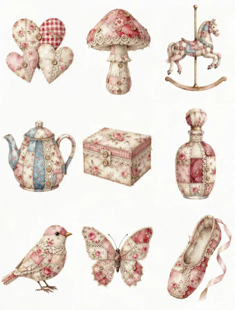 Vintage Watercolor Fabric Cliparts