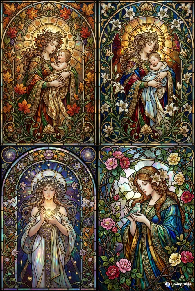 Art Nouveau Stained Glass Motherhood