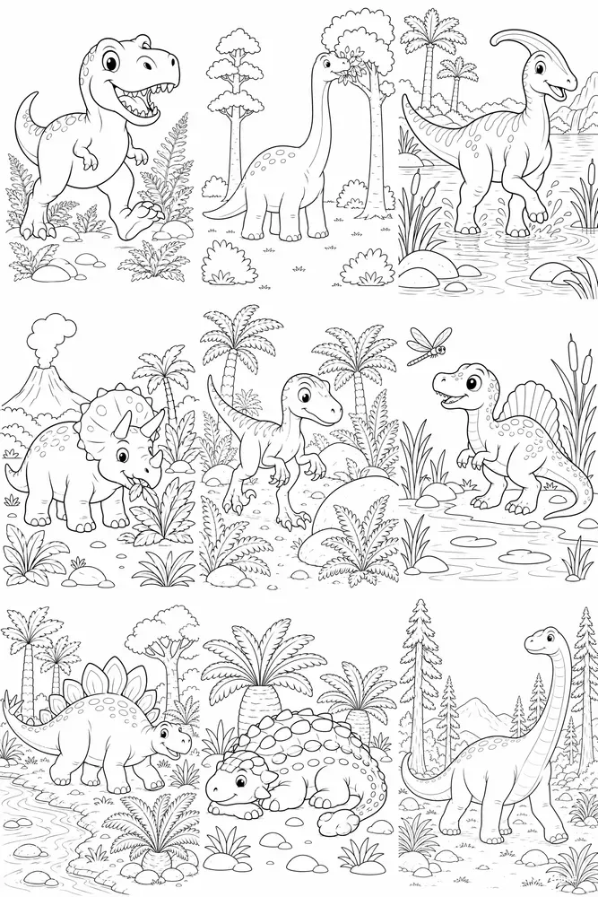 Cute Dinosaur Coloring Book Pages