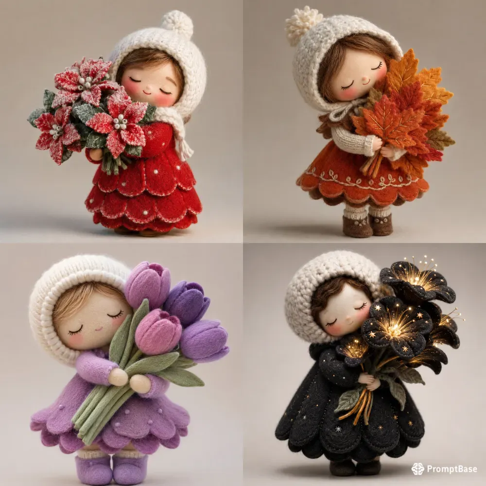 Cute 3D Felt Kawaii Dolls