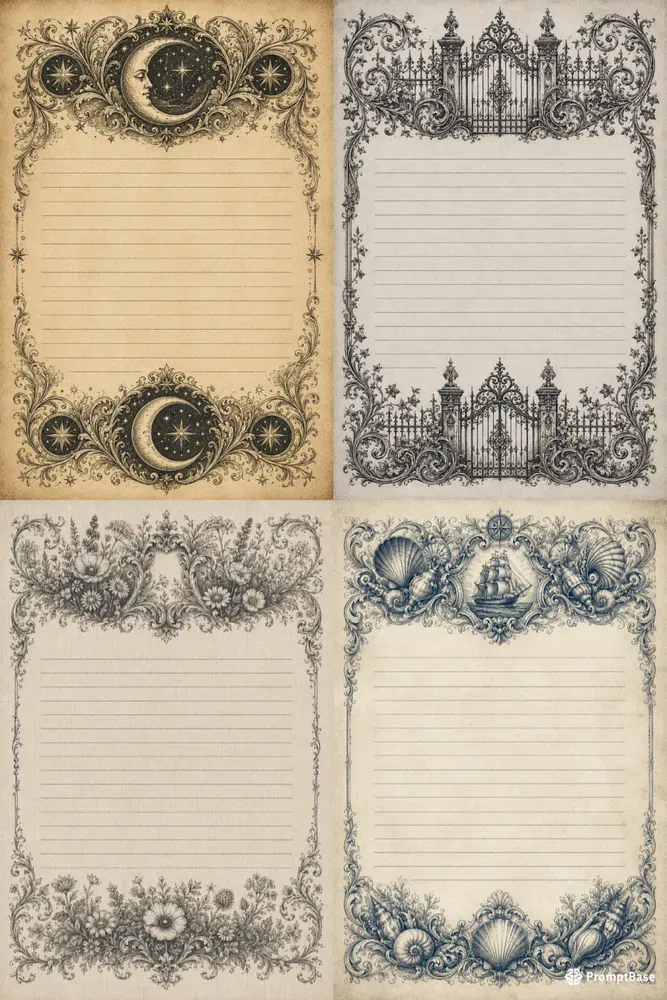Ornamental Lined Page Junk Journal Papers