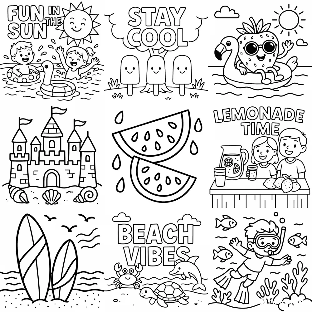 Bold And Easy Summer Coloring Pages